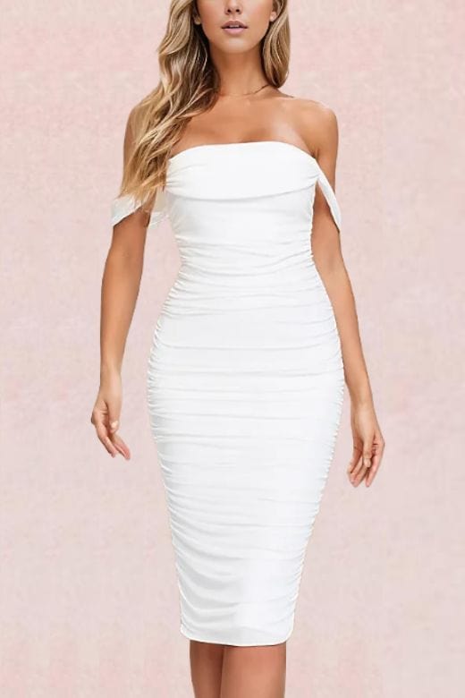 Zia Bodycon Wrap Midi Dress - Pearl White