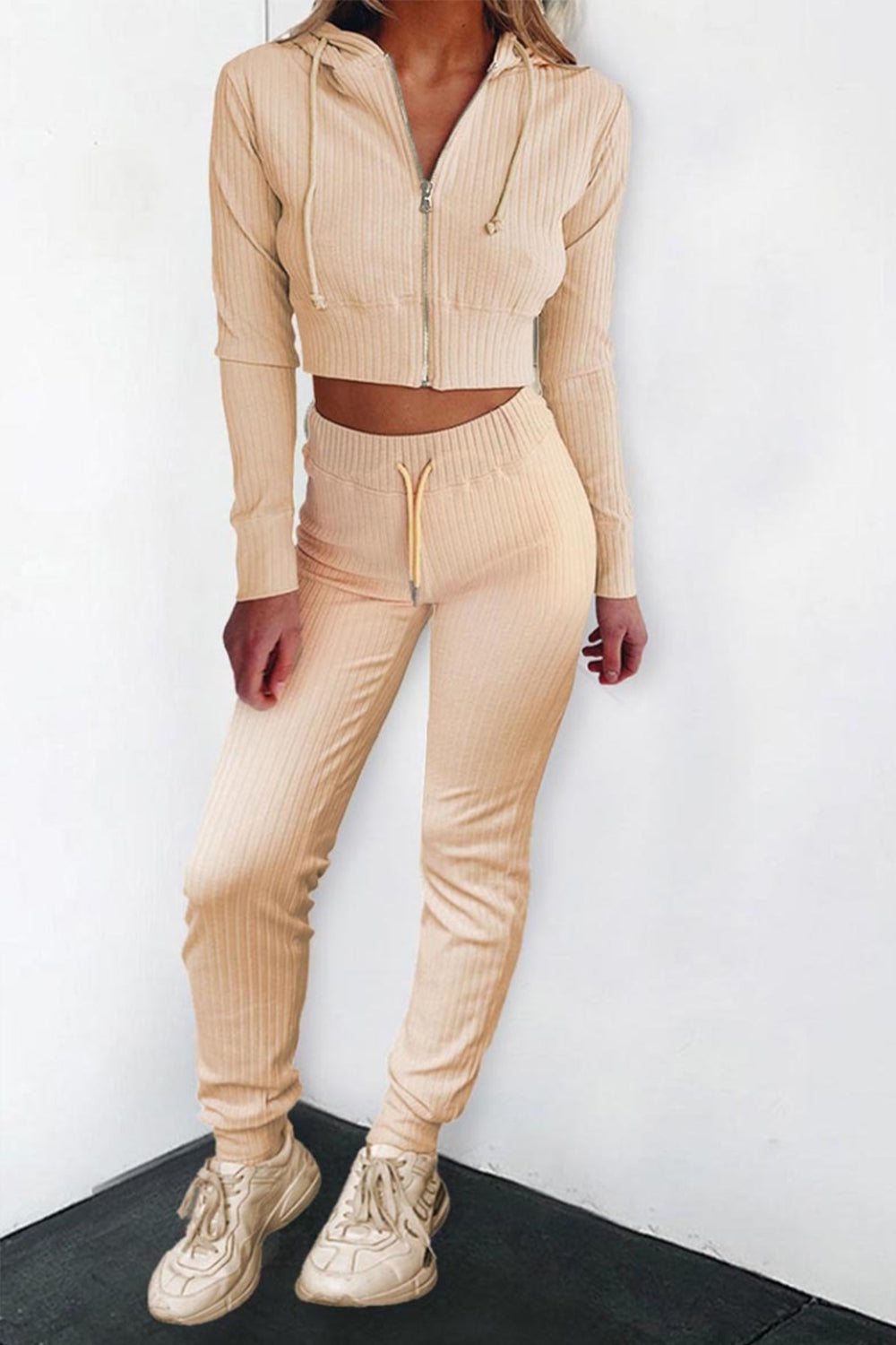 Solid Color Zipper Long Sleeve Jumpsuit