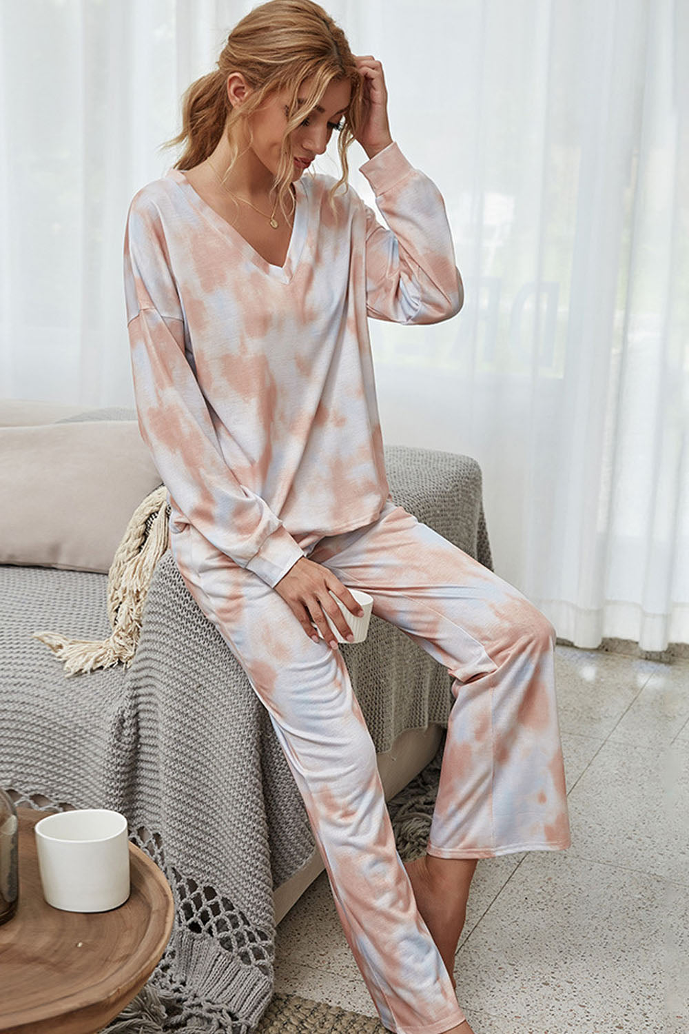 Tie-Dye Round Neck Pajamas