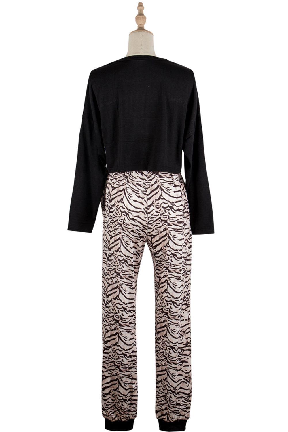 Round Neck T-Shirt Leopard Stripe Trousers Tracksuit