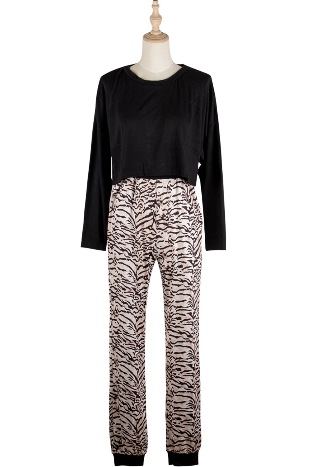 Round Neck T-Shirt Leopard Stripe Trousers Tracksuit