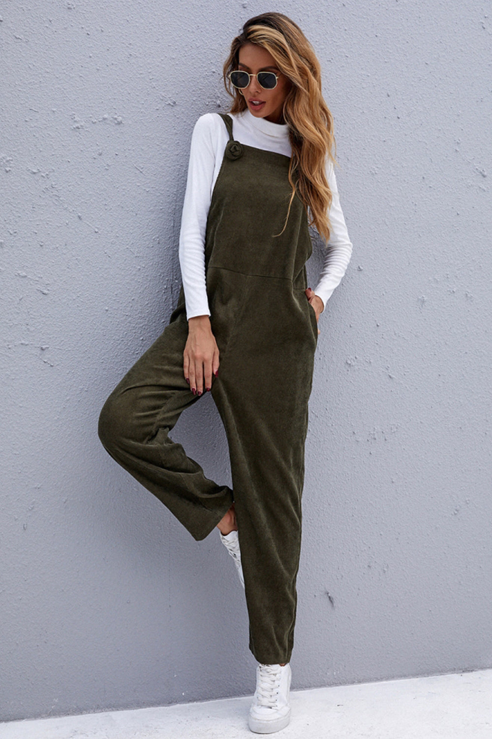 Corduroy Solid Color Overalls