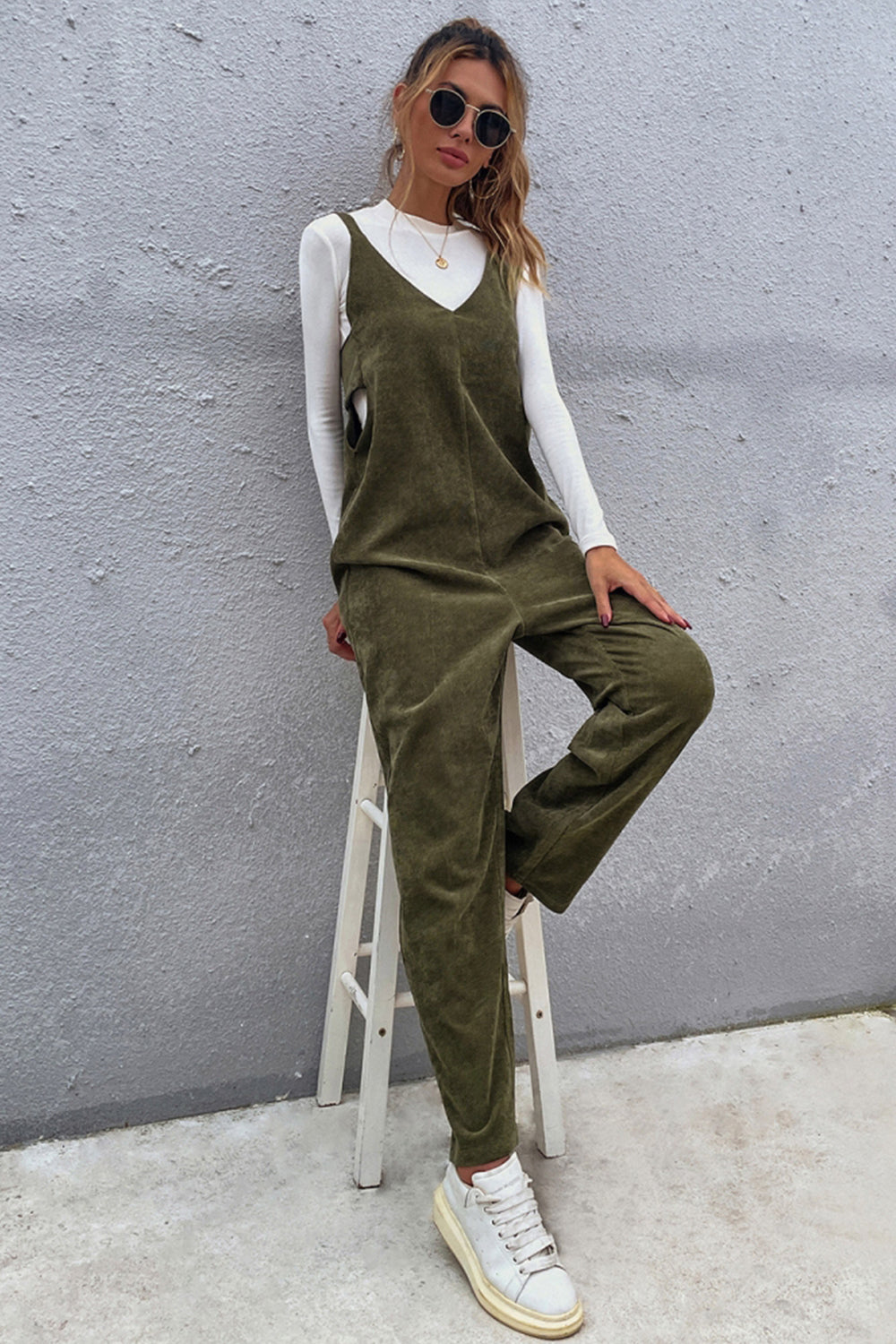 Solid Color Bow Jumpsuit