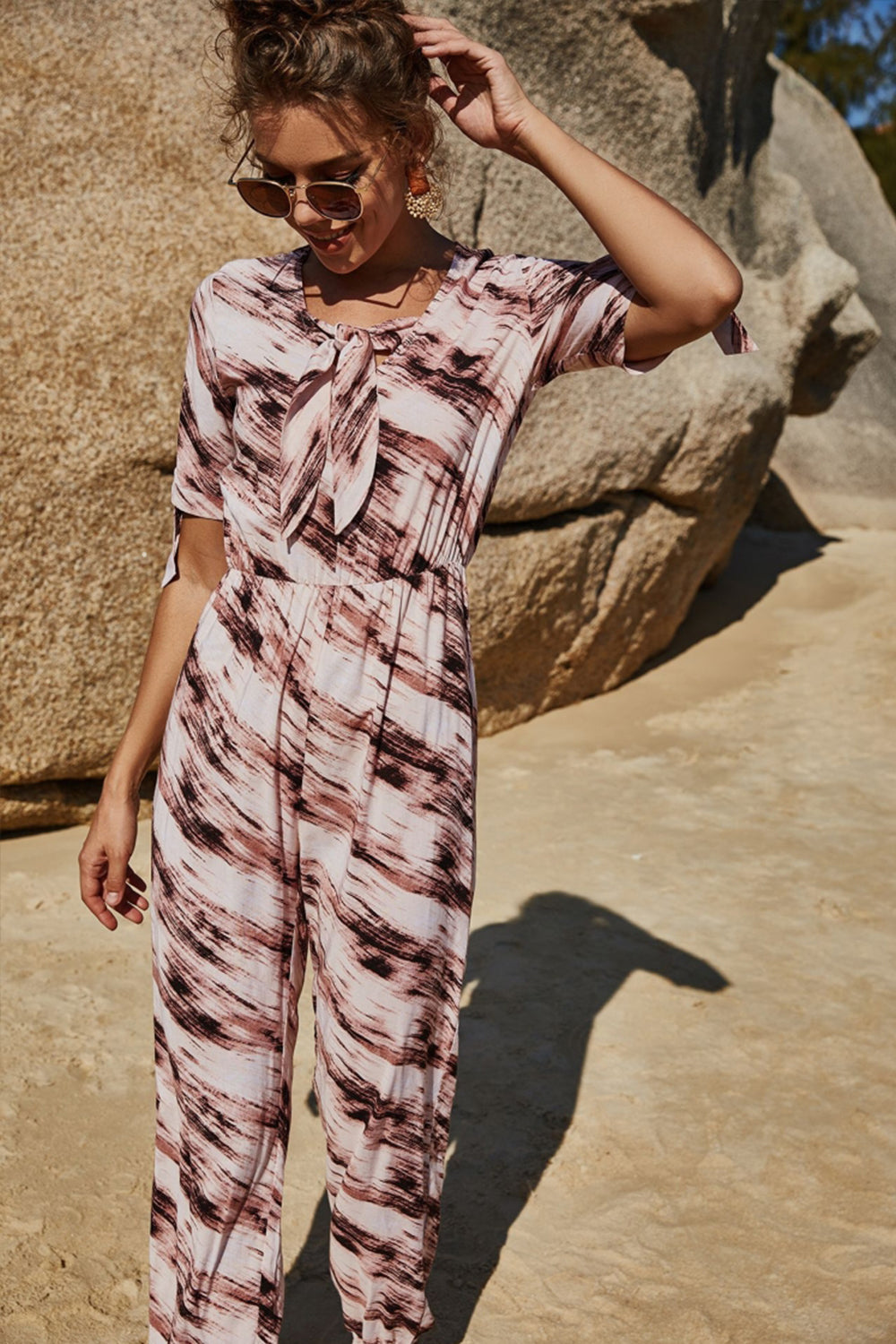 Printed Tie Jumpsuit