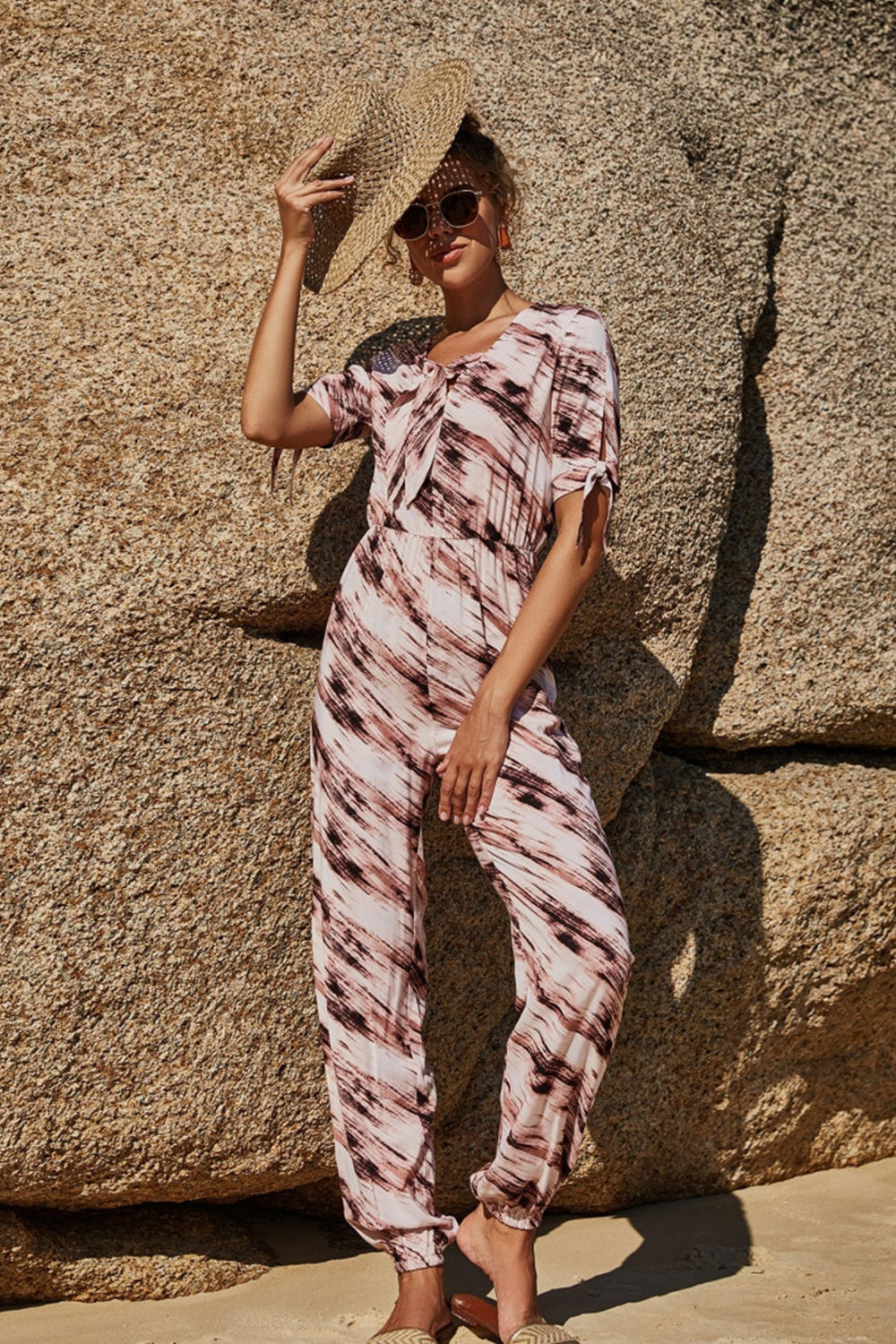 Printed Tie Jumpsuit