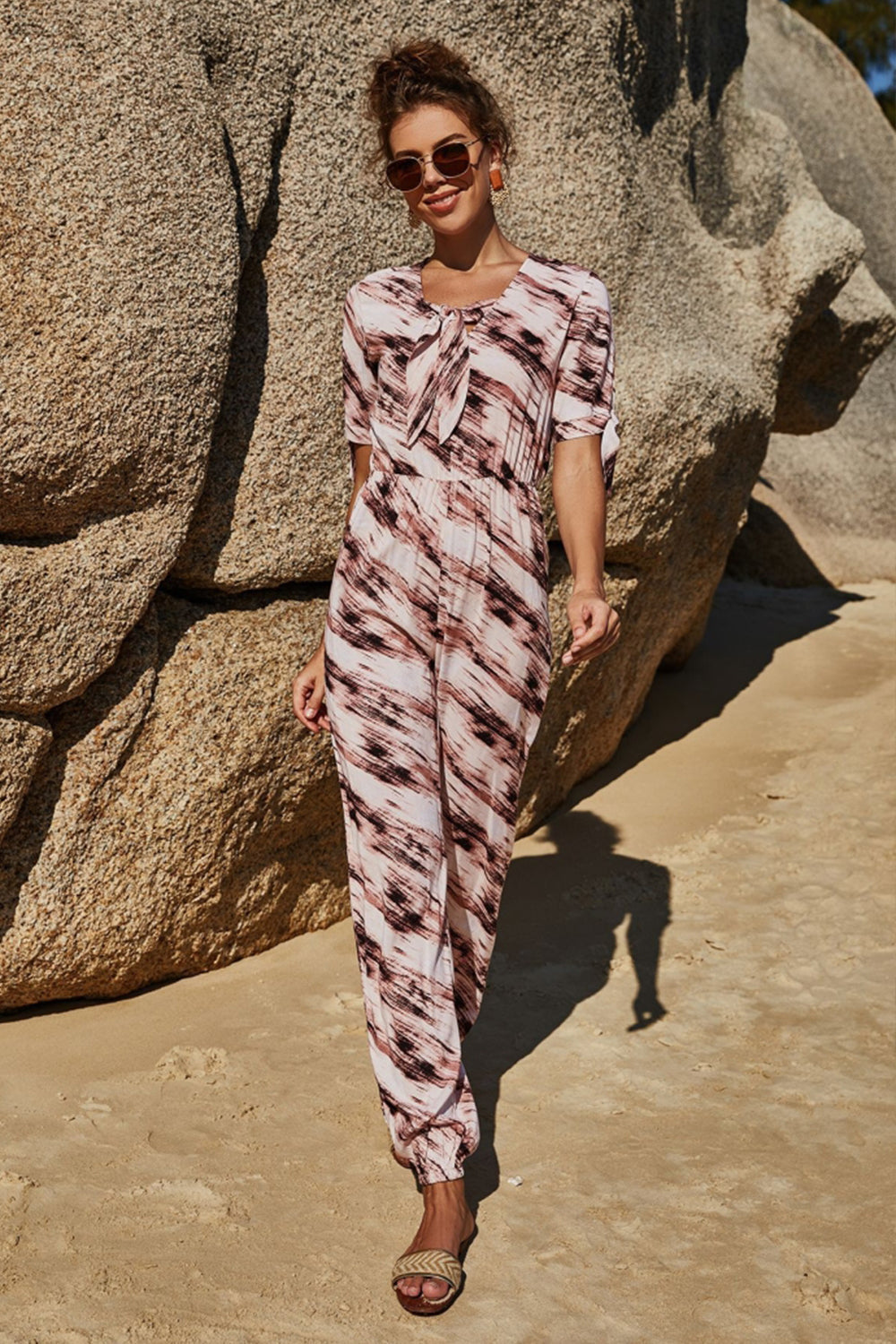 Printed Tie Jumpsuit