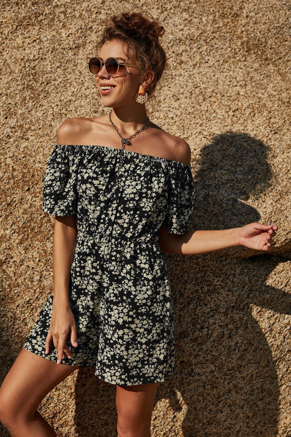 Off-Shoulder Printed Wide-Leg Jumpsuit