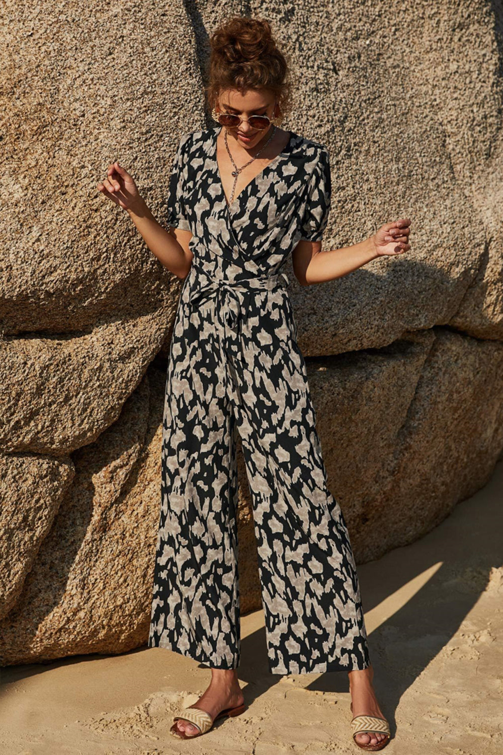 Printed Tie Jumpsuit