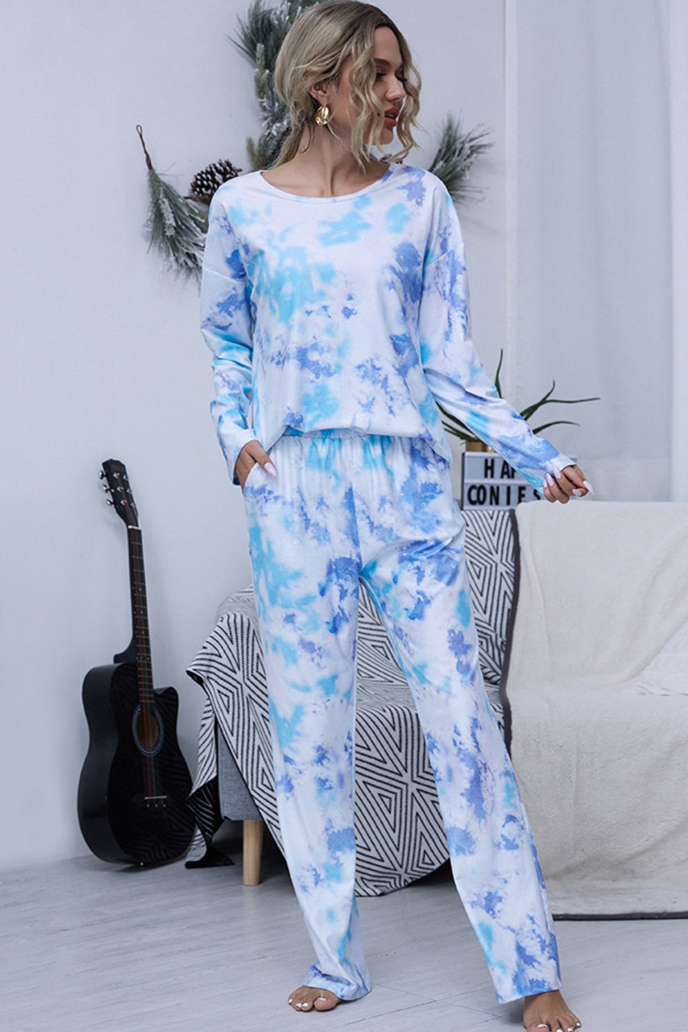 Tie-dye Round Neck Pajamas