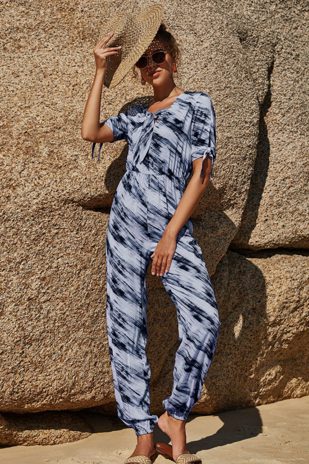 Printed Tie Jumpsuit