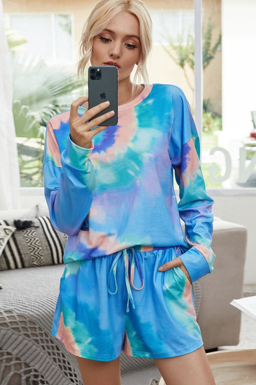 Long-Sleeved Shorts Tie-Dye Pajamas