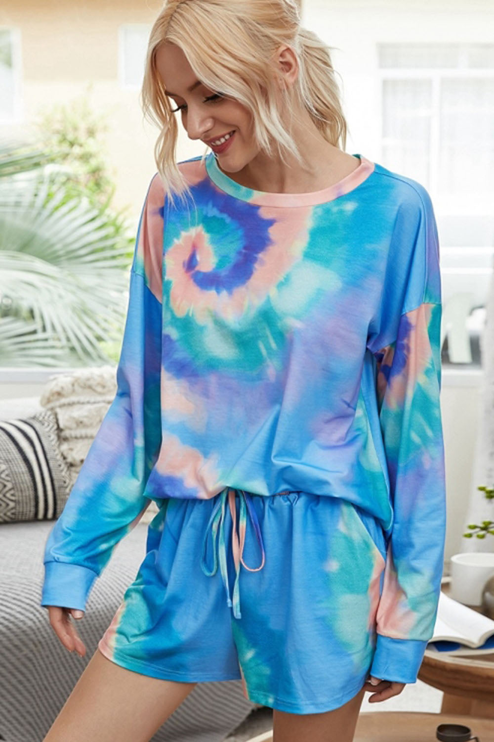 Long-Sleeved Shorts Tie-Dye Pajamas