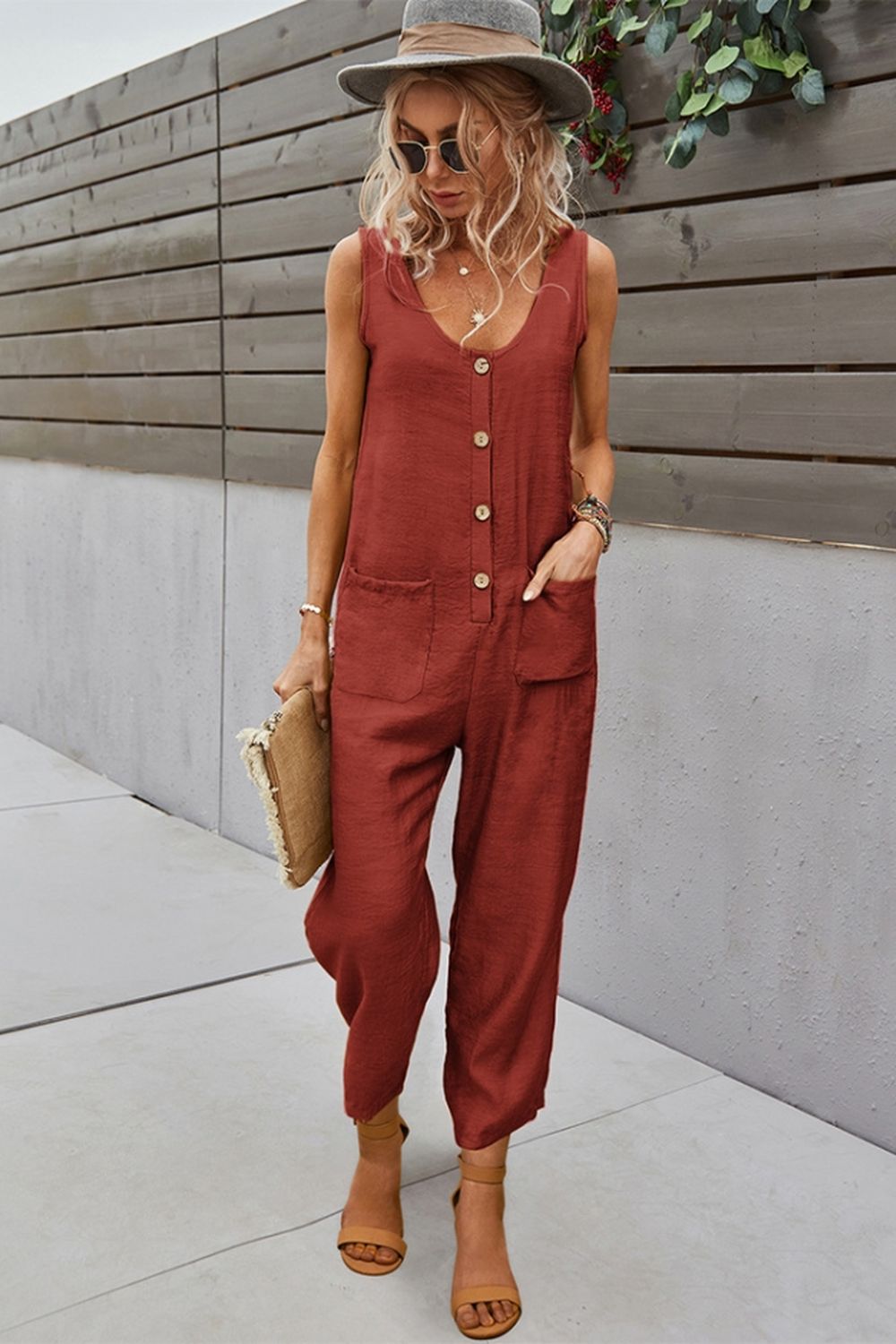 Pocket Solid Color Jumpsuit