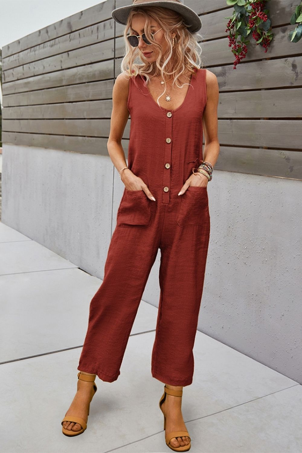 Pocket Solid Color Jumpsuit