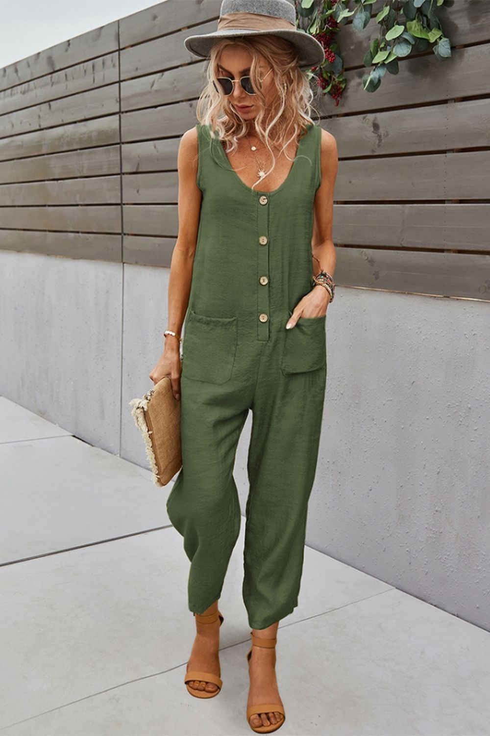 Pocket Solid Color Jumpsuit