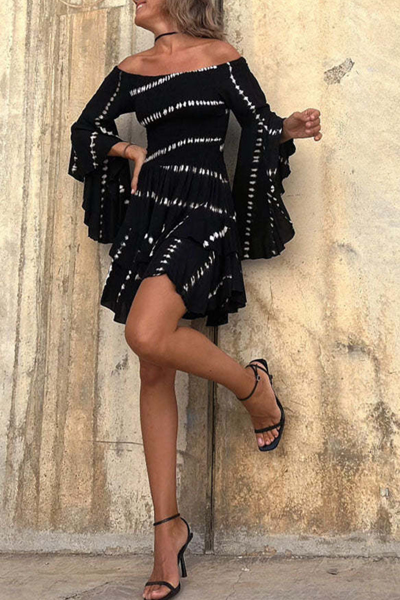 Casual Zebra Print Printing Off the Shoulder Waist Skirt Dresses