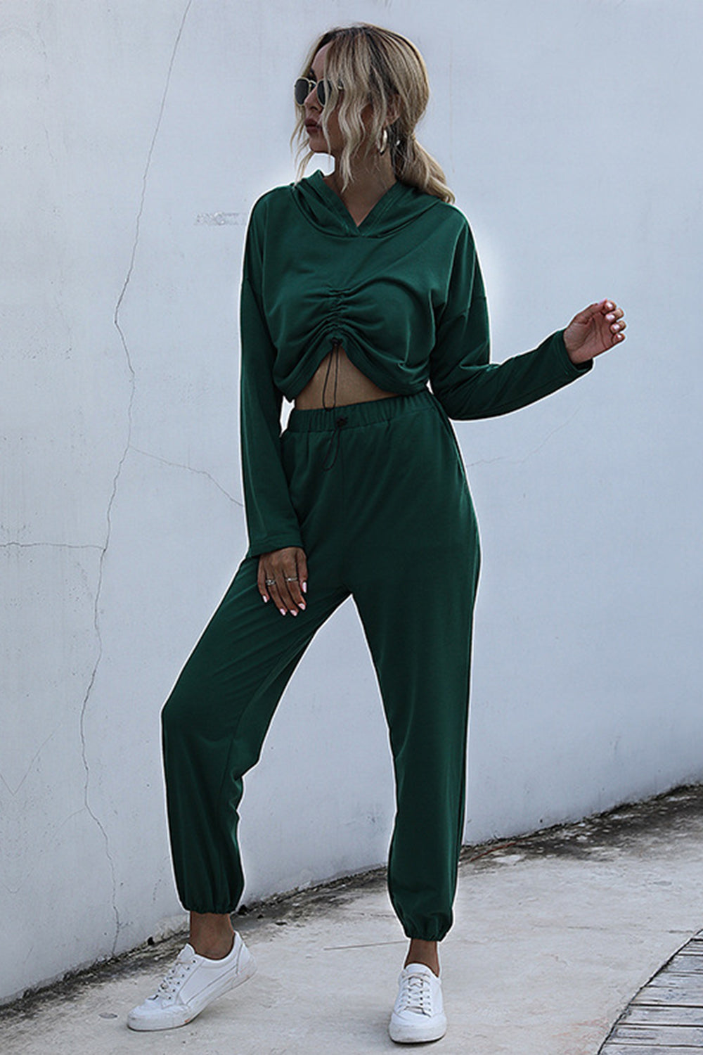 Solid Color Long-sleeve Cropped Sweater Suit