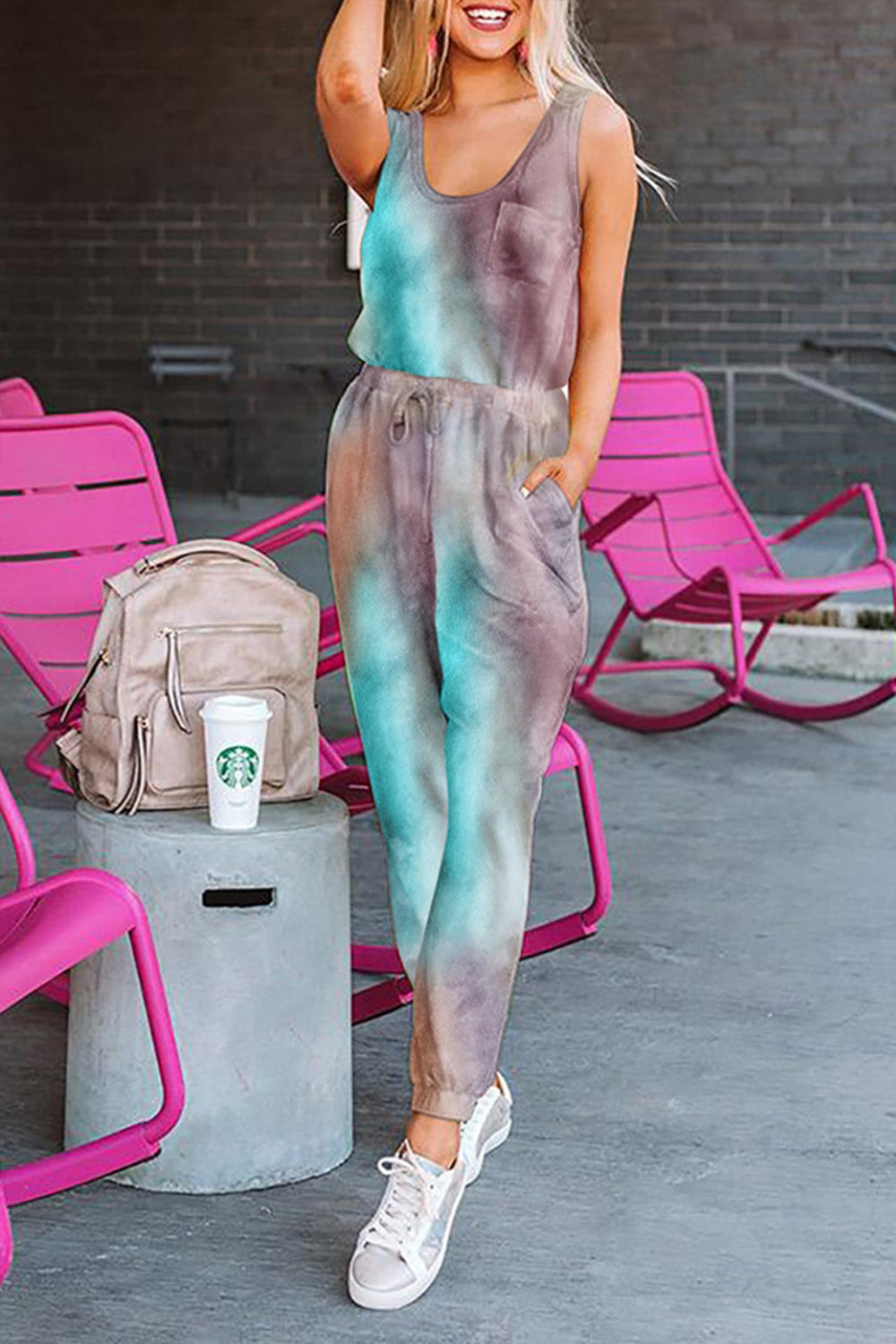 Tie-dye Long Sleeveless Pajamas