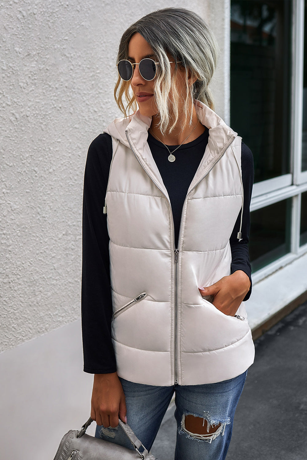 Zip Pocket Hooded Vest