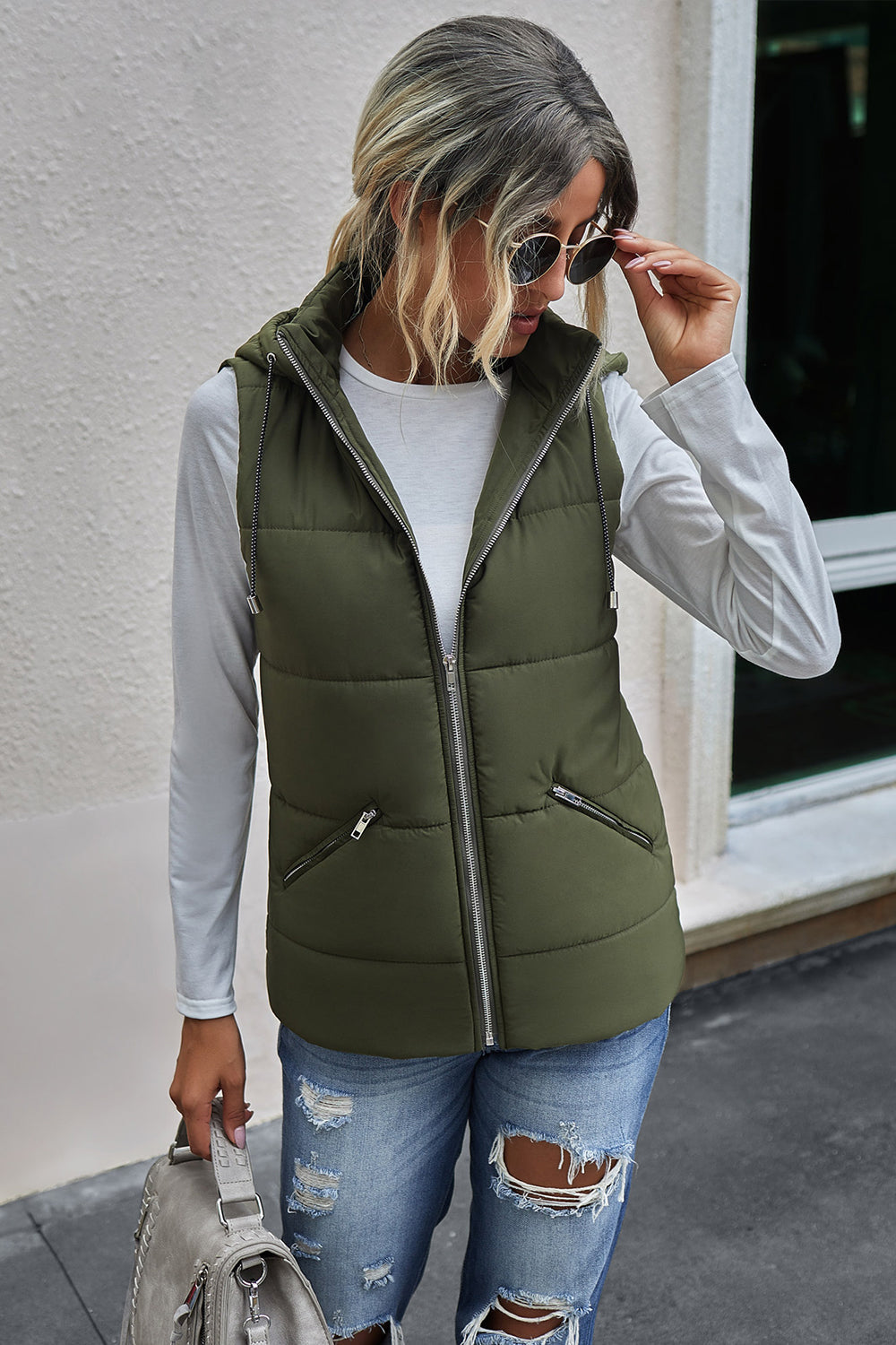 Zip Pocket Hooded Vest