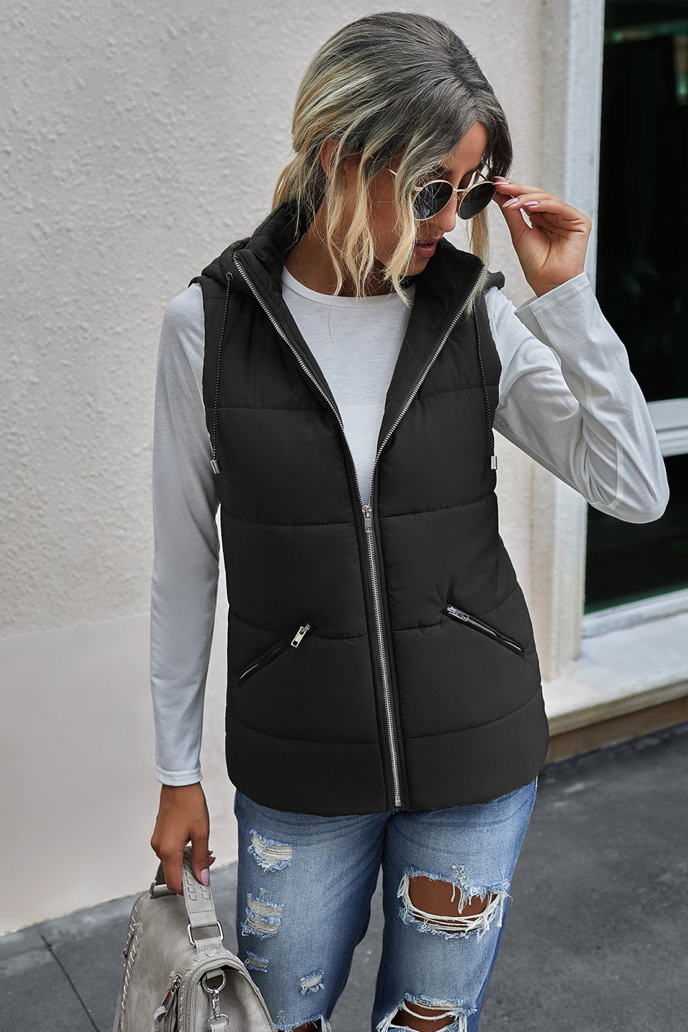 Zip Pocket Hooded Vest