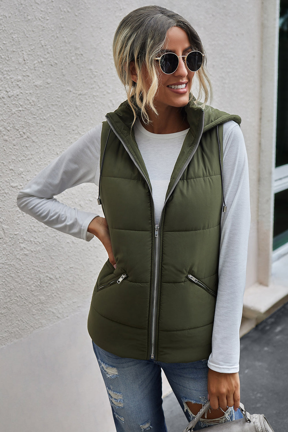 Zip Pocket Hooded Vest