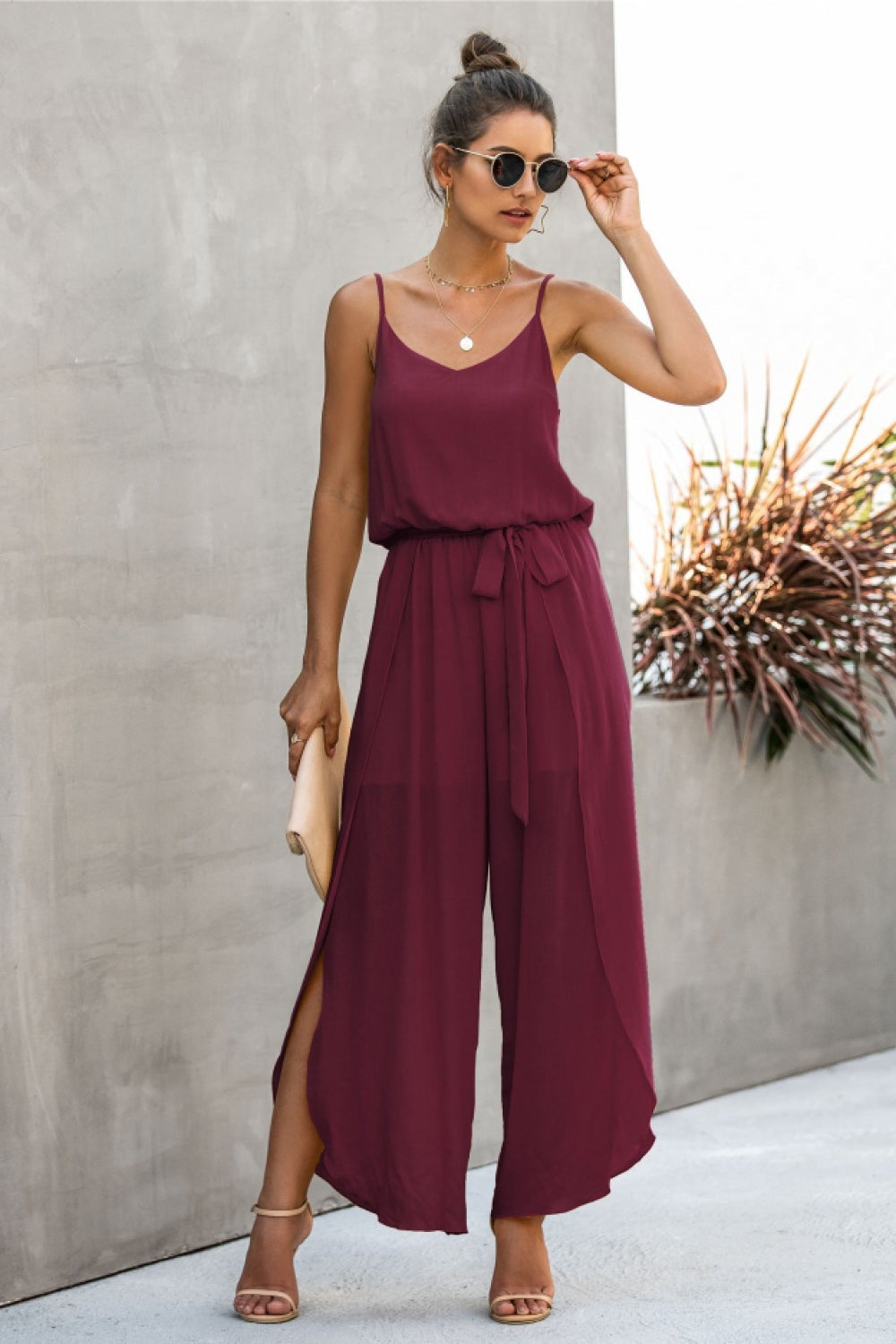 Wide Leg Side Split Jumpsuit