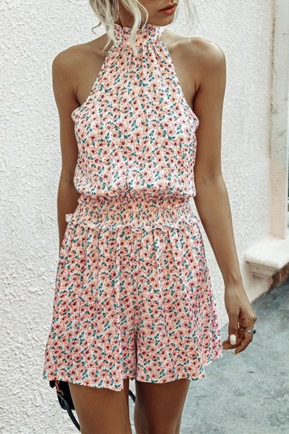 Little Floral Halter Off Shoulder Jumpsuit