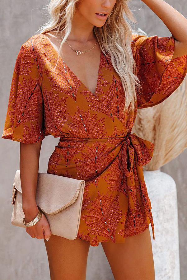 Hartman Plant Printed Satin Wrap Romper