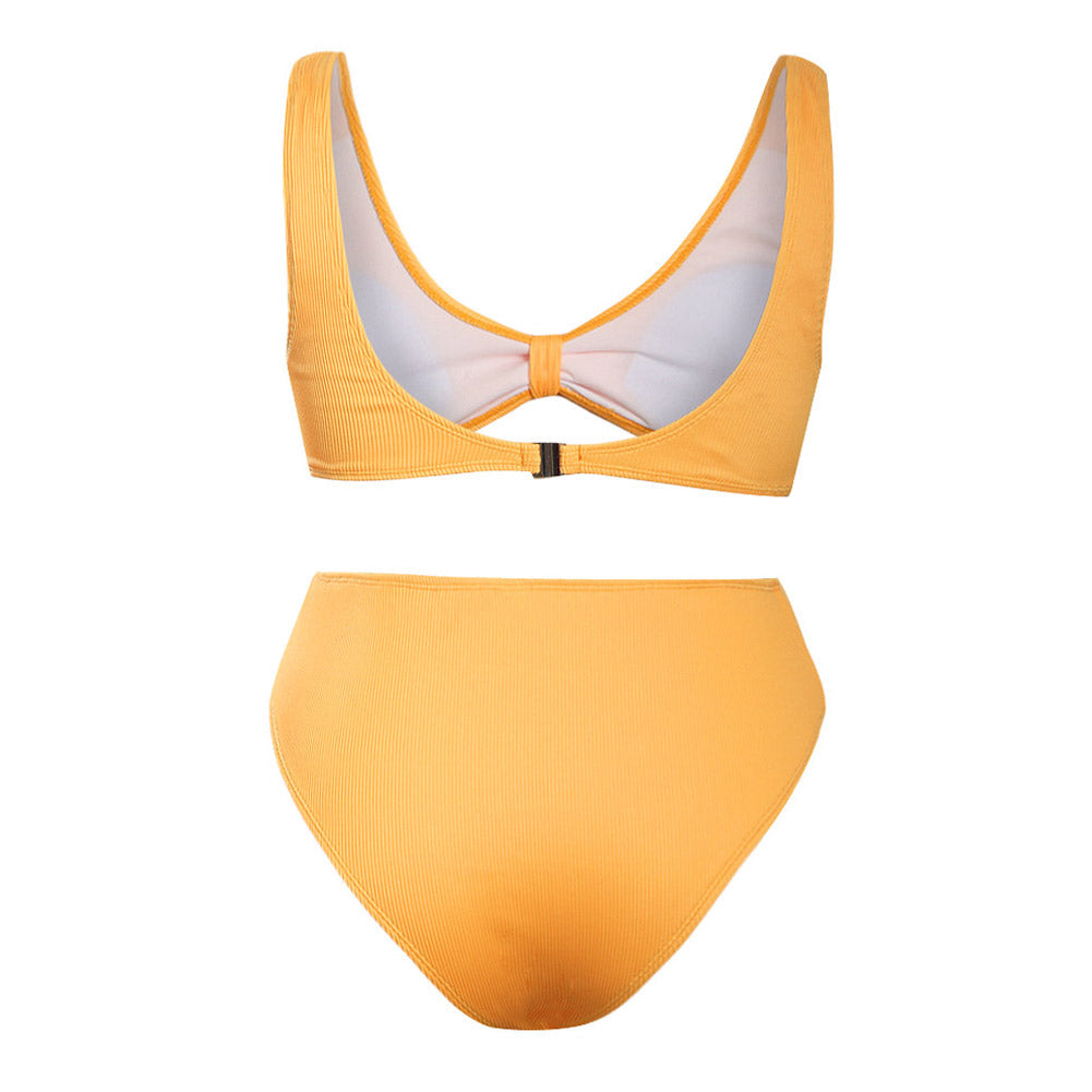 Yellow Knot Center Ribbed Vest Two-piece High Waist Swimwear