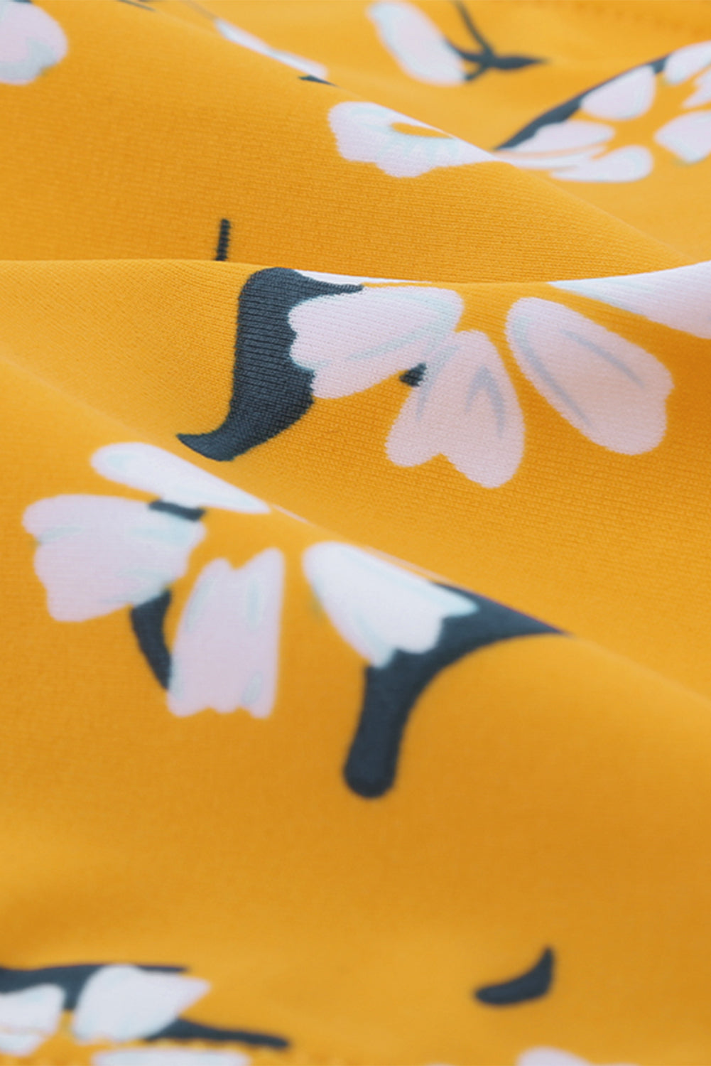 Yellow Floral Print Shoulder Tie 2 Piece Tankini Swimsuit