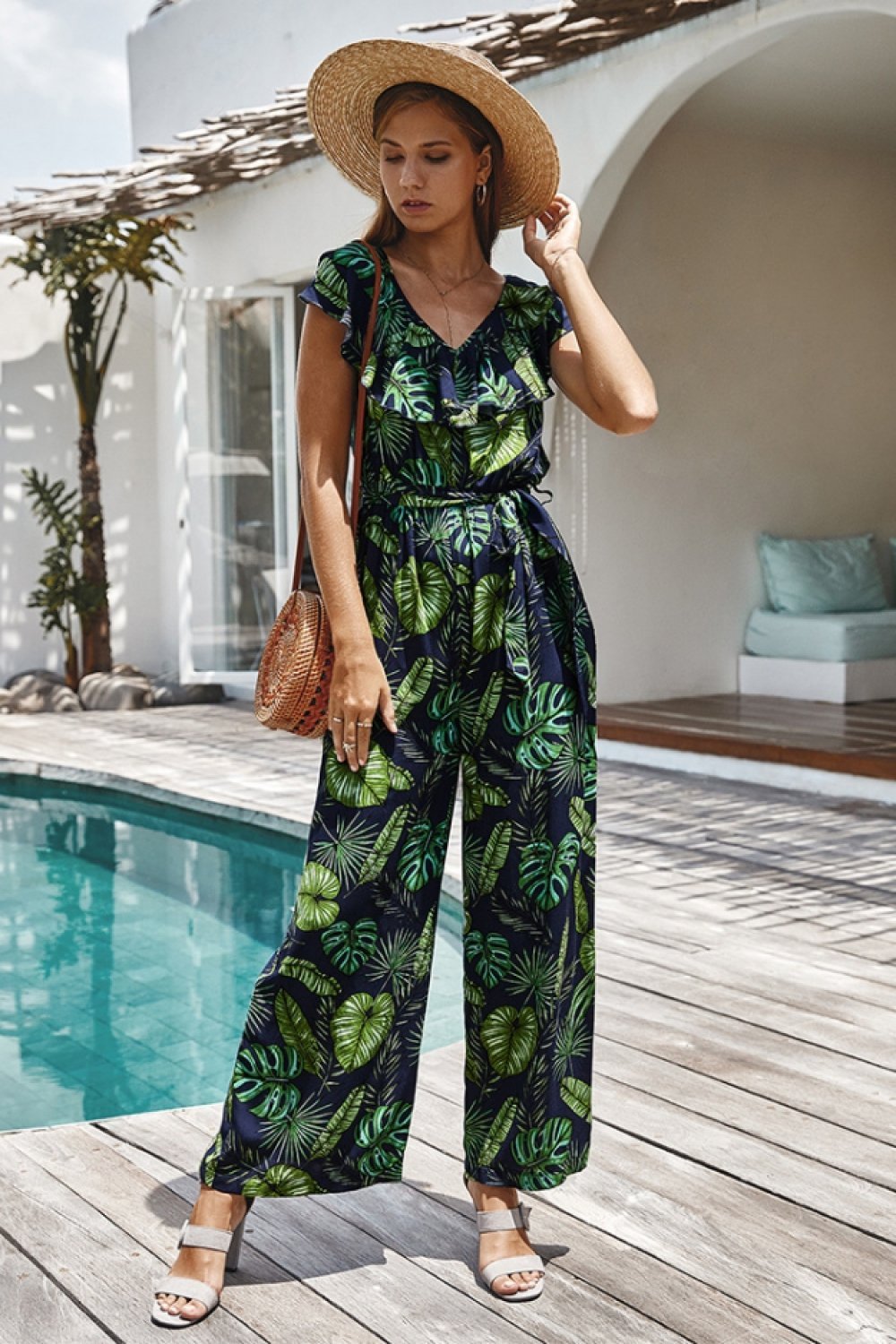 Island Forest Floral Wide Legs Jumpsuit
