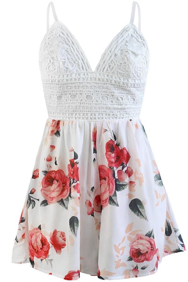 Lace Floral Sleeveless Romper