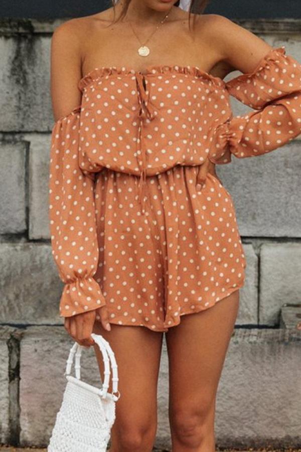 Off-the-shoulder Polka Dot Loose Jumpsuit