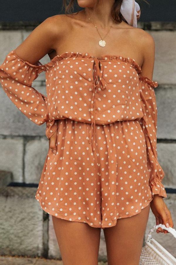 Off-the-shoulder Polka Dot Loose Jumpsuit