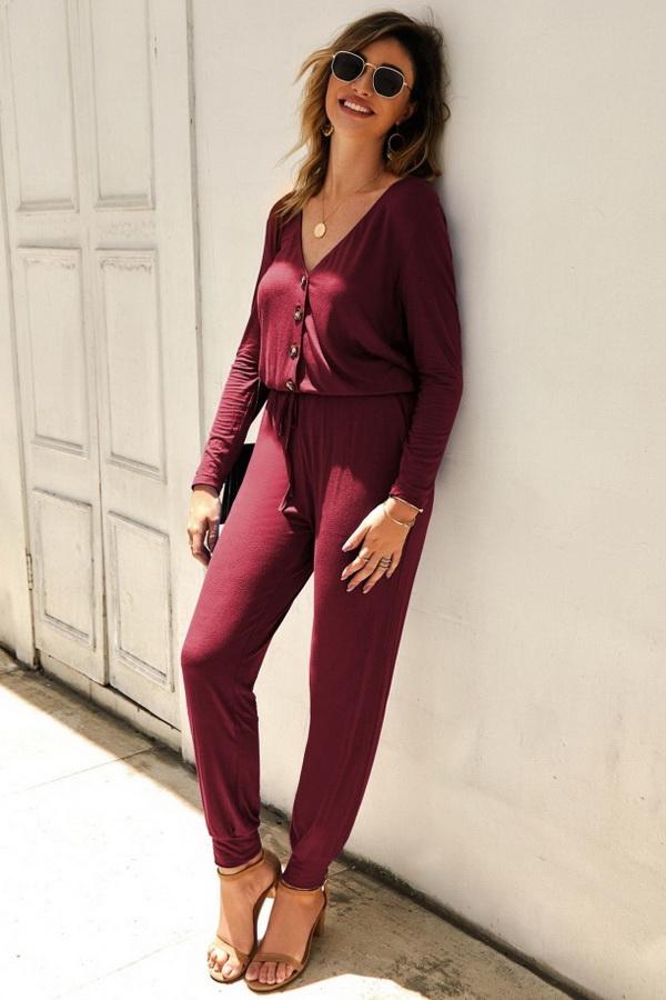 Solid Color High-waisted Jumpsuit