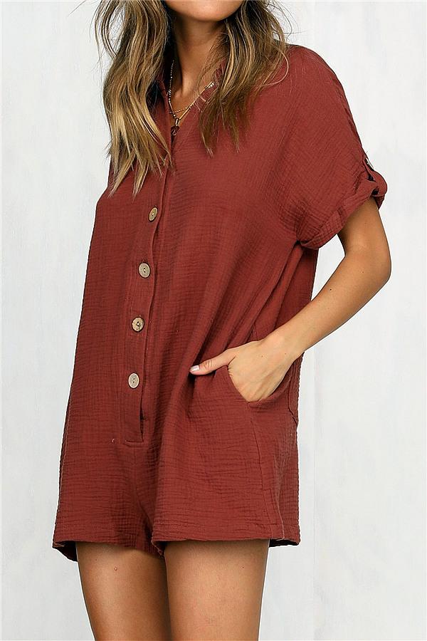 Streetwear Short Sleeve Shirt Romper - Red