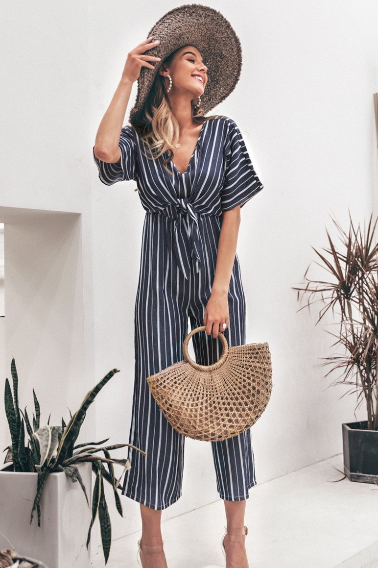 Tell The News Striped Jumpsuit - Blue