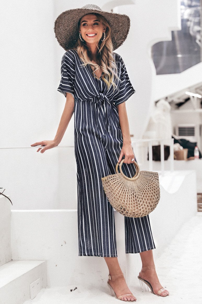 Tell The News Striped Jumpsuit - Blue