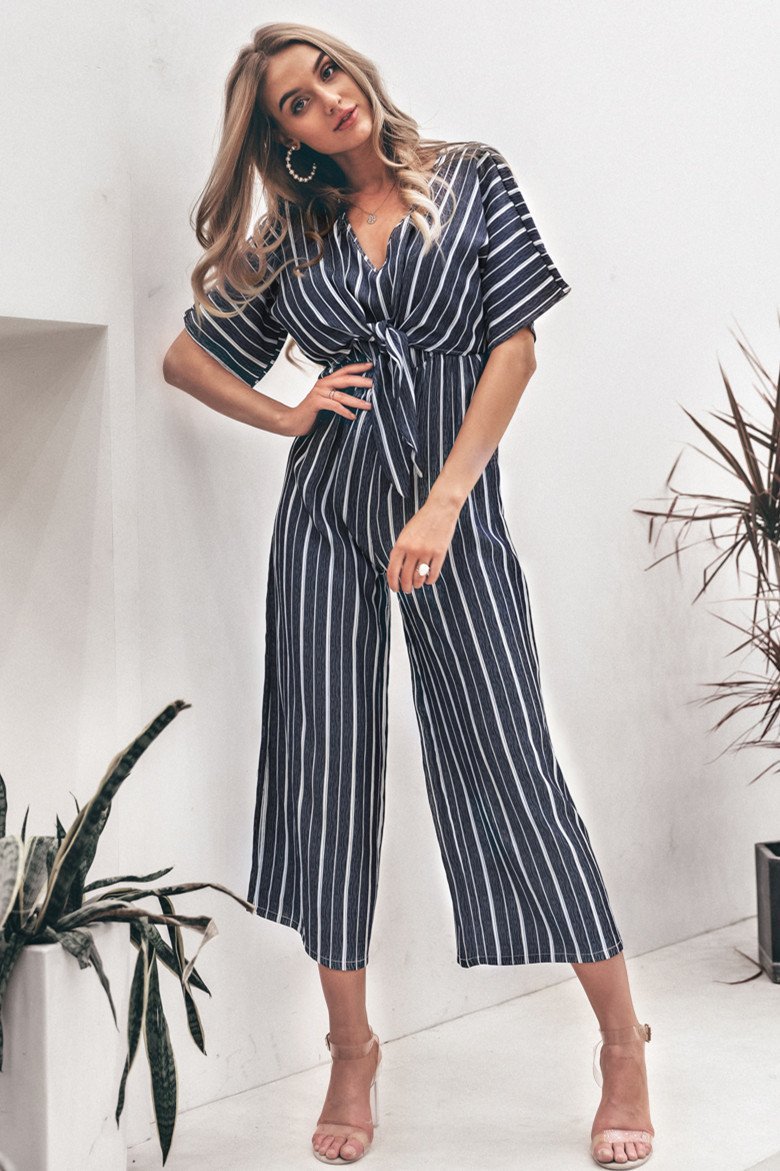 Tell The News Striped Jumpsuit - Blue